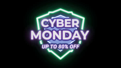 Cyber-Monday-sale-up-to-80-percent-off.-neon-light-glowing-sign-banner-for-promo-video.-Sale-badge.-Special-offer-discount-tags-with-Alpha-Channel.